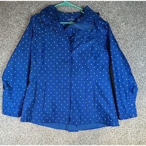 LL Bean Jacket Women's M PETITE Blue Polka Dot Raincoat Hooded